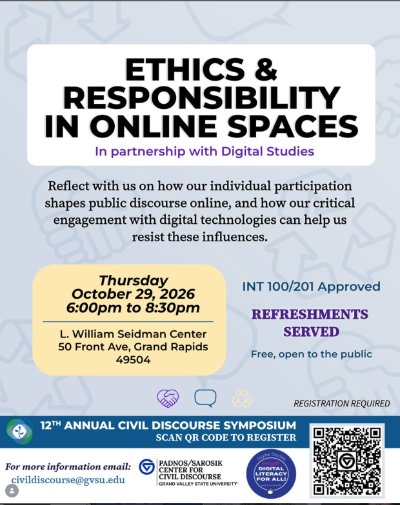 Join Digital Studies & the Padnos/Sarosik Center for Civil Discourse for the Annual Civil Discourse Symposium!
